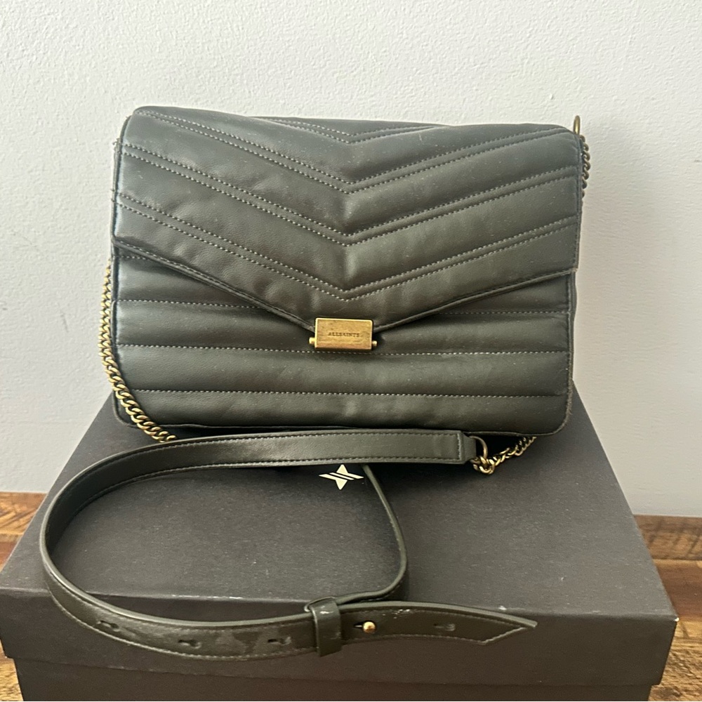 All Saints Justine Khaki Green Crossbody Bag